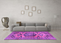 Machine Washable Persian Purple Traditional Area Rugs in a Living Room, wshtr3923pur