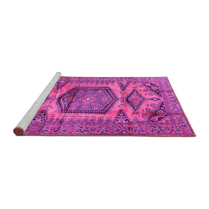 Sideview of Machine Washable Persian Pink Traditional Rug, wshtr3923pnk