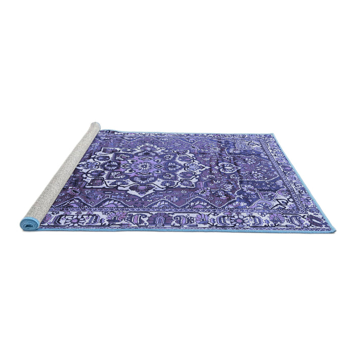 Sideview of Machine Washable Persian Blue Traditional Rug, wshtr3924blu