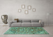 Machine Washable Persian Turquoise Traditional Area Rugs in a Living Room,, wshtr3924turq