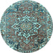 Round Machine Washable Persian Light Blue Traditional Rug, wshtr3924lblu