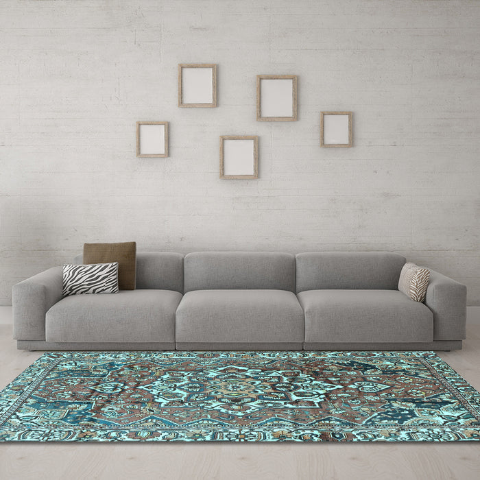 Machine Washable Persian Light Blue Traditional Rug in a Living Room, wshtr3924lblu