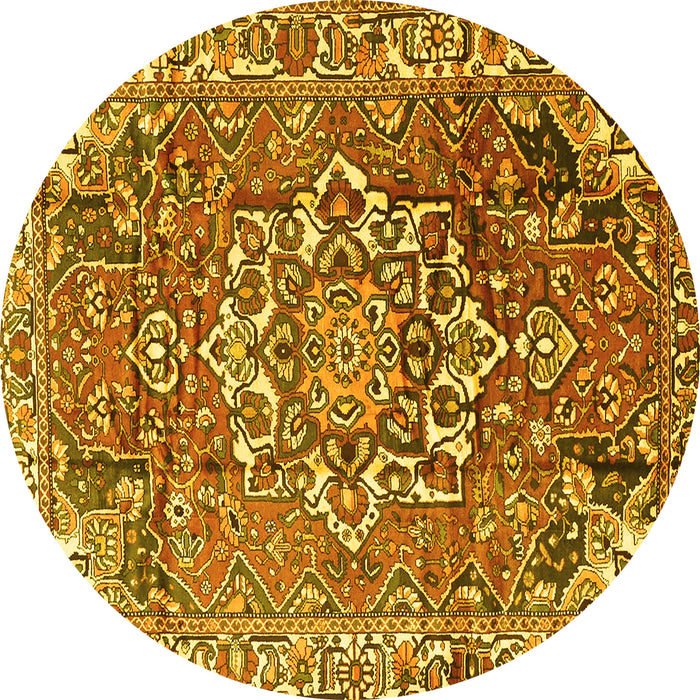 Round Machine Washable Persian Yellow Traditional Rug, wshtr3924yw