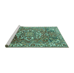 Sideview of Machine Washable Persian Turquoise Traditional Area Rugs, wshtr3924turq