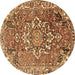 Round Persian Brown Traditional Rug, tr3924brn