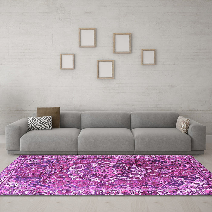 Machine Washable Persian Purple Traditional Area Rugs in a Living Room, wshtr3924pur