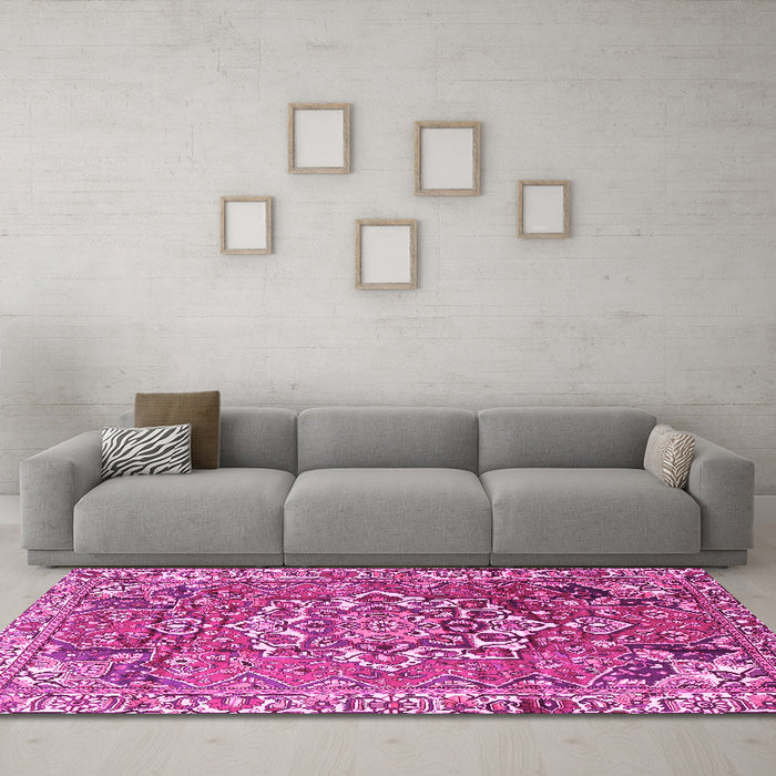 Machine Washable Persian Pink Traditional Rug in a Living Room, wshtr3924pnk