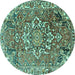 Round Machine Washable Persian Turquoise Traditional Area Rugs, wshtr3924turq