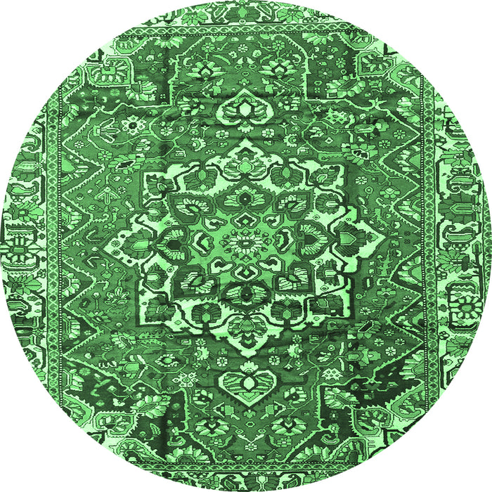 Round Persian Emerald Green Traditional Rug, tr3924emgrn