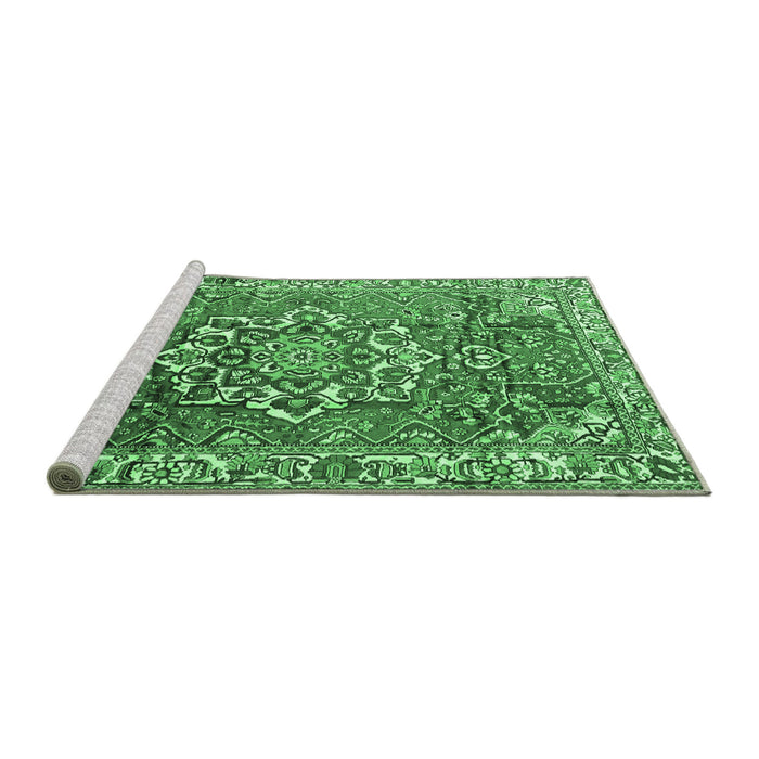Sideview of Machine Washable Persian Emerald Green Traditional Area Rugs, wshtr3924emgrn