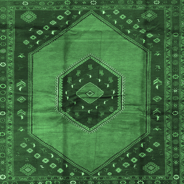 Square Medallion Emerald Green Traditional Rug, tr3925emgrn