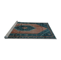 Sideview of Machine Washable Medallion Light Blue Traditional Rug, wshtr3925lblu