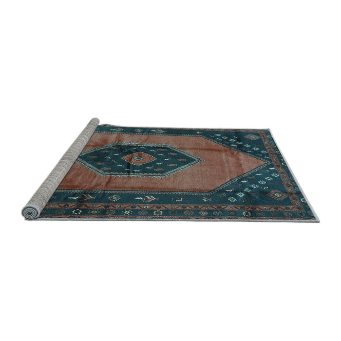 Sideview of Machine Washable Medallion Light Blue Traditional Rug, wshtr3925lblu