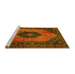 Sideview of Machine Washable Medallion Yellow Traditional Rug, wshtr3925yw