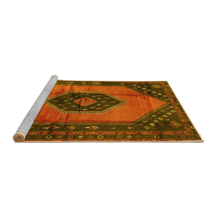 Sideview of Machine Washable Medallion Yellow Traditional Rug, wshtr3925yw