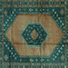 Square Machine Washable Medallion Turquoise Traditional Area Rugs, wshtr3925turq