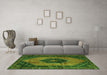 Machine Washable Medallion Green Traditional Area Rugs in a Living Room,, wshtr3925grn