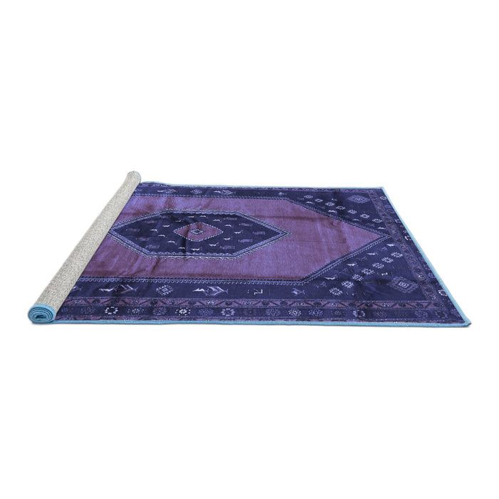 Sideview of Machine Washable Medallion Blue Traditional Rug, wshtr3925blu