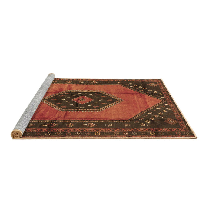 Sideview of Machine Washable Medallion Brown Traditional Rug, wshtr3925brn