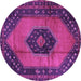 Round Machine Washable Medallion Purple Traditional Area Rugs, wshtr3925pur