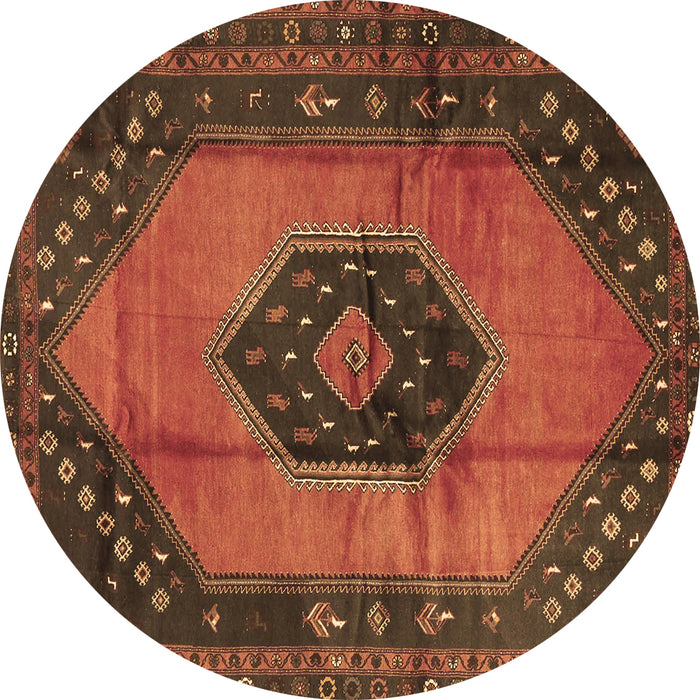Round Medallion Brown Traditional Rug, tr3925brn