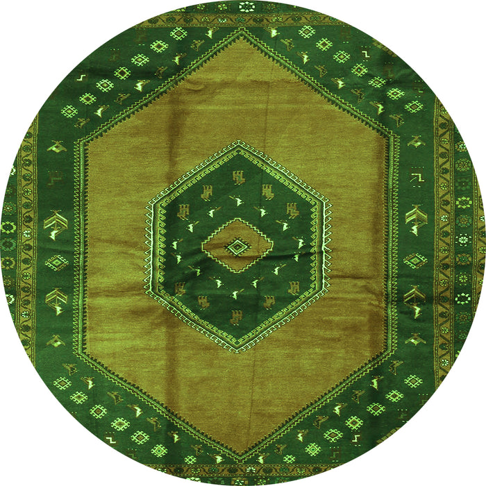 Square Medallion Green Traditional Rug, tr3925grn
