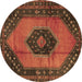 Round Machine Washable Medallion Brown Traditional Rug, wshtr3925brn