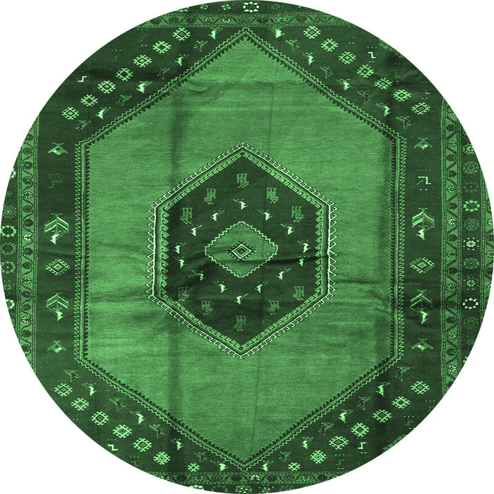 Round Medallion Emerald Green Traditional Rug, tr3925emgrn