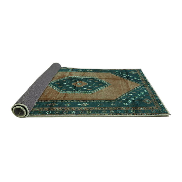 Sideview of Medallion Turquoise Traditional Rug, tr3925turq