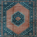 Square Machine Washable Medallion Light Blue Traditional Rug, wshtr3925lblu