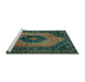 Sideview of Machine Washable Medallion Turquoise Traditional Area Rugs, wshtr3925turq