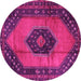 Round Machine Washable Medallion Pink Traditional Rug, wshtr3925pnk