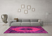 Machine Washable Medallion Pink Traditional Rug in a Living Room, wshtr3925pnk