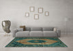 Machine Washable Medallion Turquoise Traditional Area Rugs in a Living Room,, wshtr3925turq