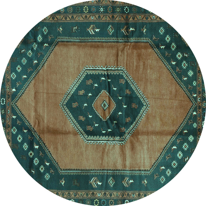 Round Medallion Turquoise Traditional Rug, tr3925turq