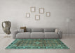 Machine Washable Persian Turquoise Traditional Area Rugs in a Living Room,, wshtr3926turq