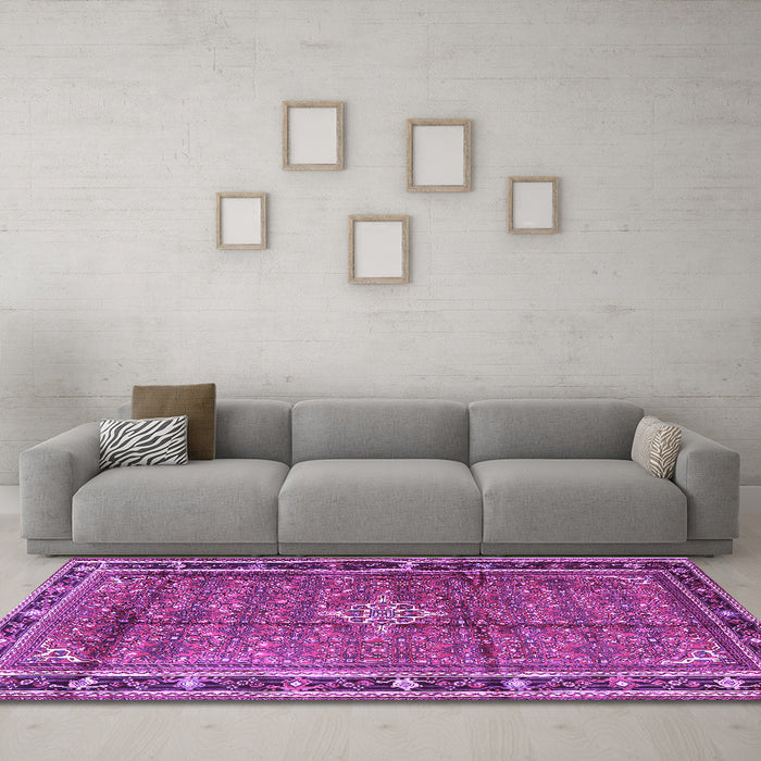 Machine Washable Persian Purple Traditional Area Rugs in a Living Room, wshtr3926pur