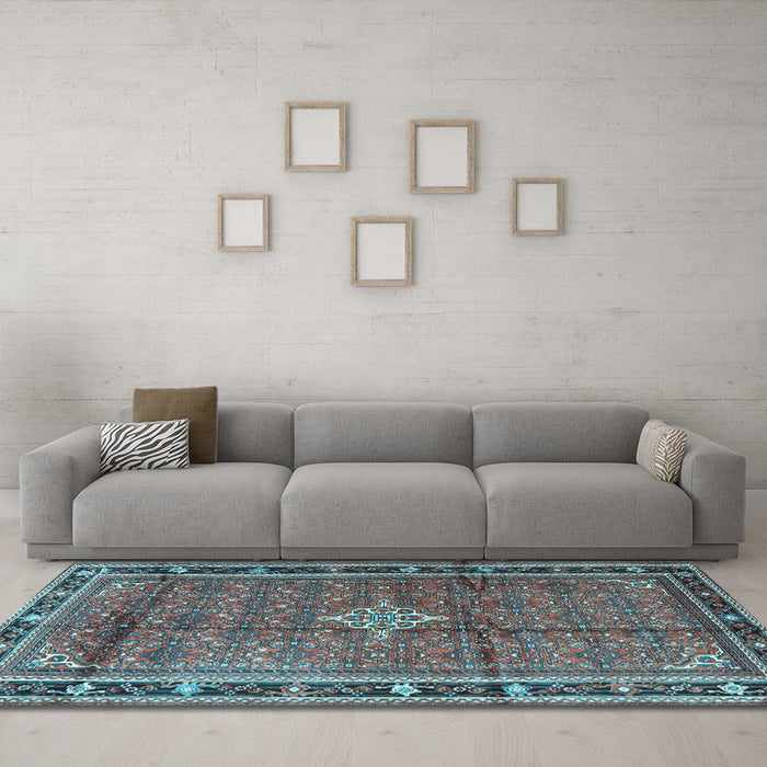 Machine Washable Persian Light Blue Traditional Rug in a Living Room, wshtr3926lblu