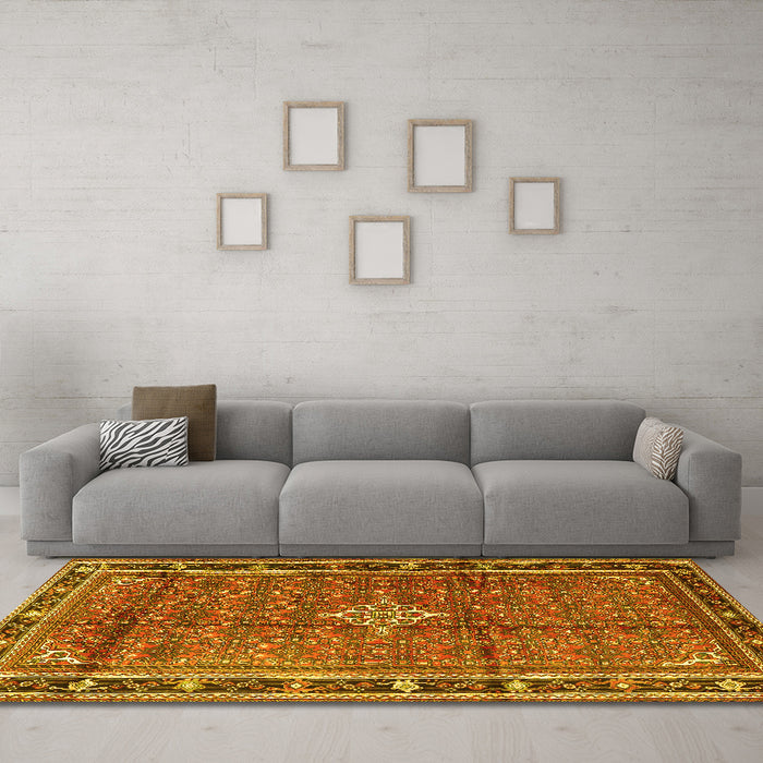 Machine Washable Persian Yellow Traditional Rug in a Living Room, wshtr3926yw