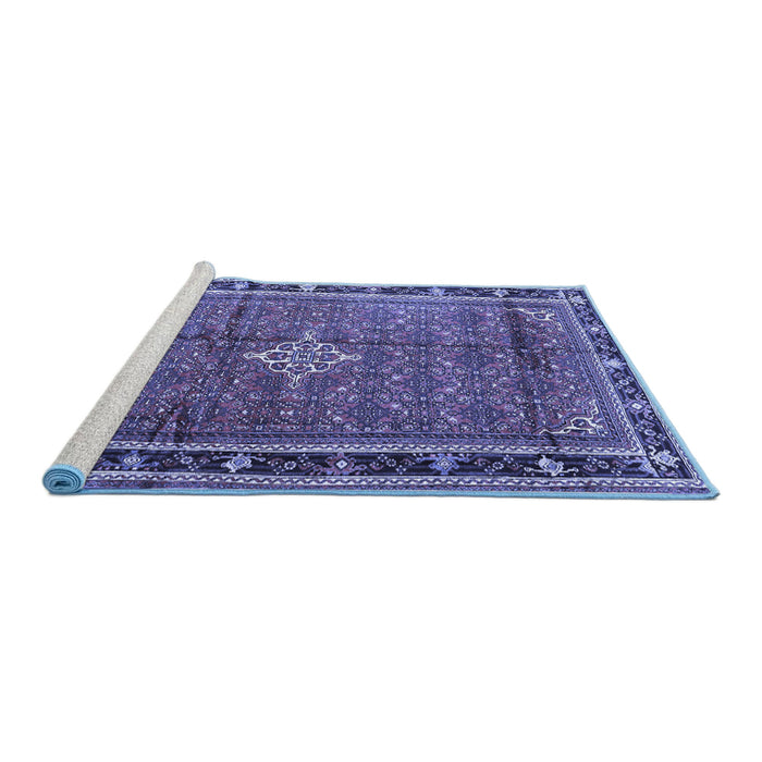 Sideview of Machine Washable Persian Blue Traditional Rug, wshtr3926blu