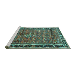 Sideview of Machine Washable Persian Turquoise Traditional Area Rugs, wshtr3926turq