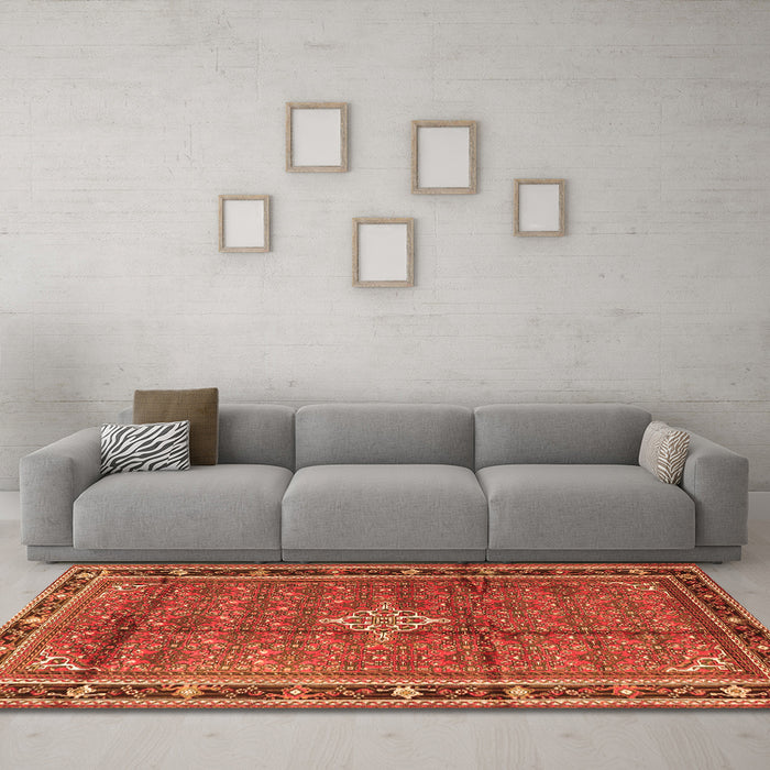 Machine Washable Persian Orange Traditional Area Rugs in a Living Room, wshtr3926org