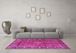 Machine Washable Persian Pink Traditional Rug in a Living Room, wshtr3926pnk
