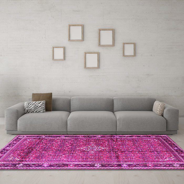 Machine Washable Persian Pink Traditional Rug in a Living Room, wshtr3926pnk