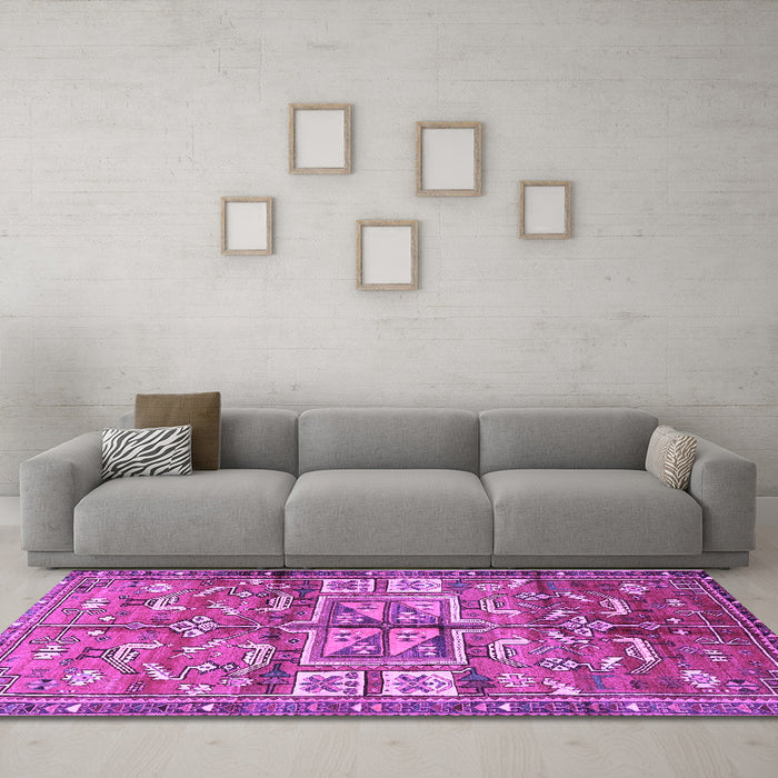 Machine Washable Animal Purple Traditional Area Rugs in a Living Room, wshtr3927pur