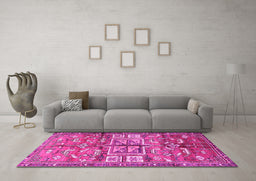 Machine Washable Animal Pink Traditional Rug in a Living Room, wshtr3927pnk