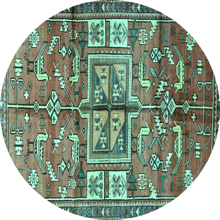 Round Machine Washable Animal Turquoise Traditional Area Rugs, wshtr3927turq