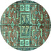 Round Machine Washable Animal Turquoise Traditional Area Rugs, wshtr3927turq