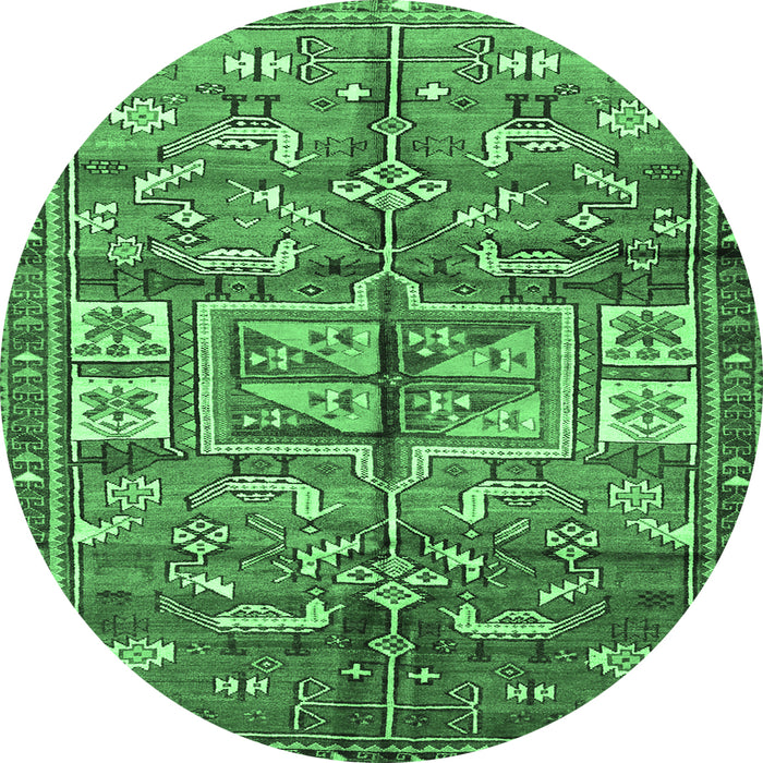 Round Machine Washable Animal Emerald Green Traditional Area Rugs, wshtr3927emgrn