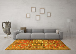 Machine Washable Animal Yellow Traditional Rug in a Living Room, wshtr3927yw
